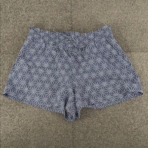 A New Day Shorts Wm Large Blue Geometric Linen Blend Drawstring Summer Vacation